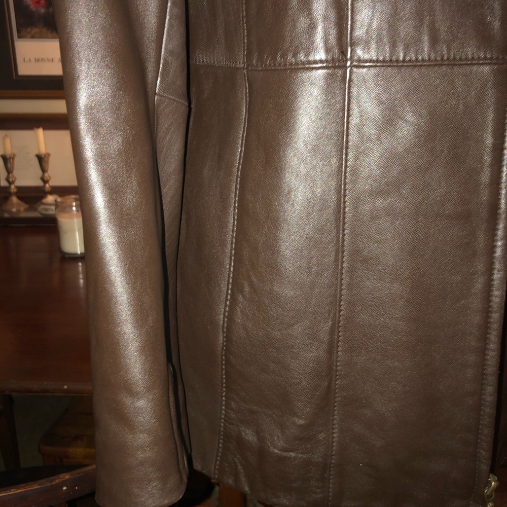Lamb skin high quality dark brown soft leather - collared - zip front jacket - S - Picture 8 of 9